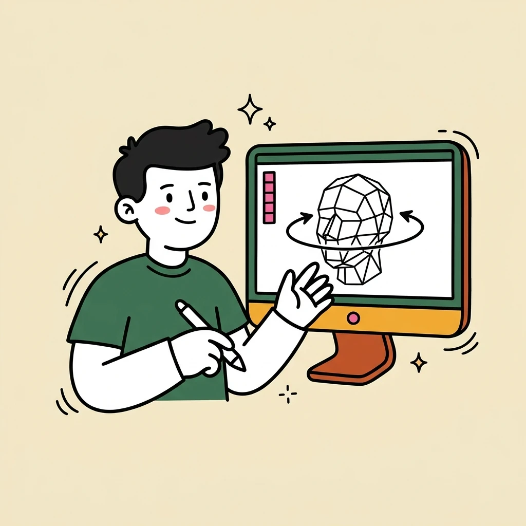 Illustration of a freelance 3d artists who books with Hardbook