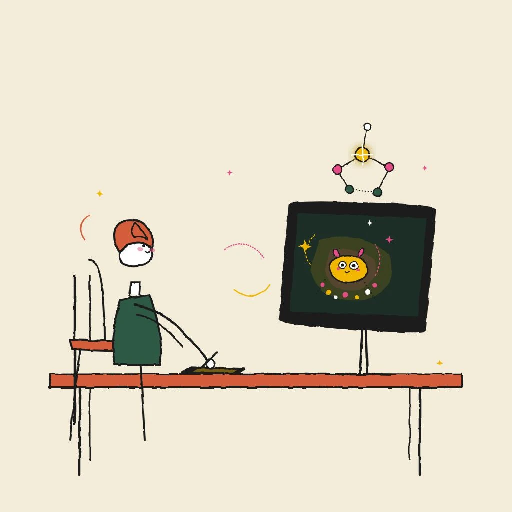 Illustration of a freelance ai artists who books with Hardbook