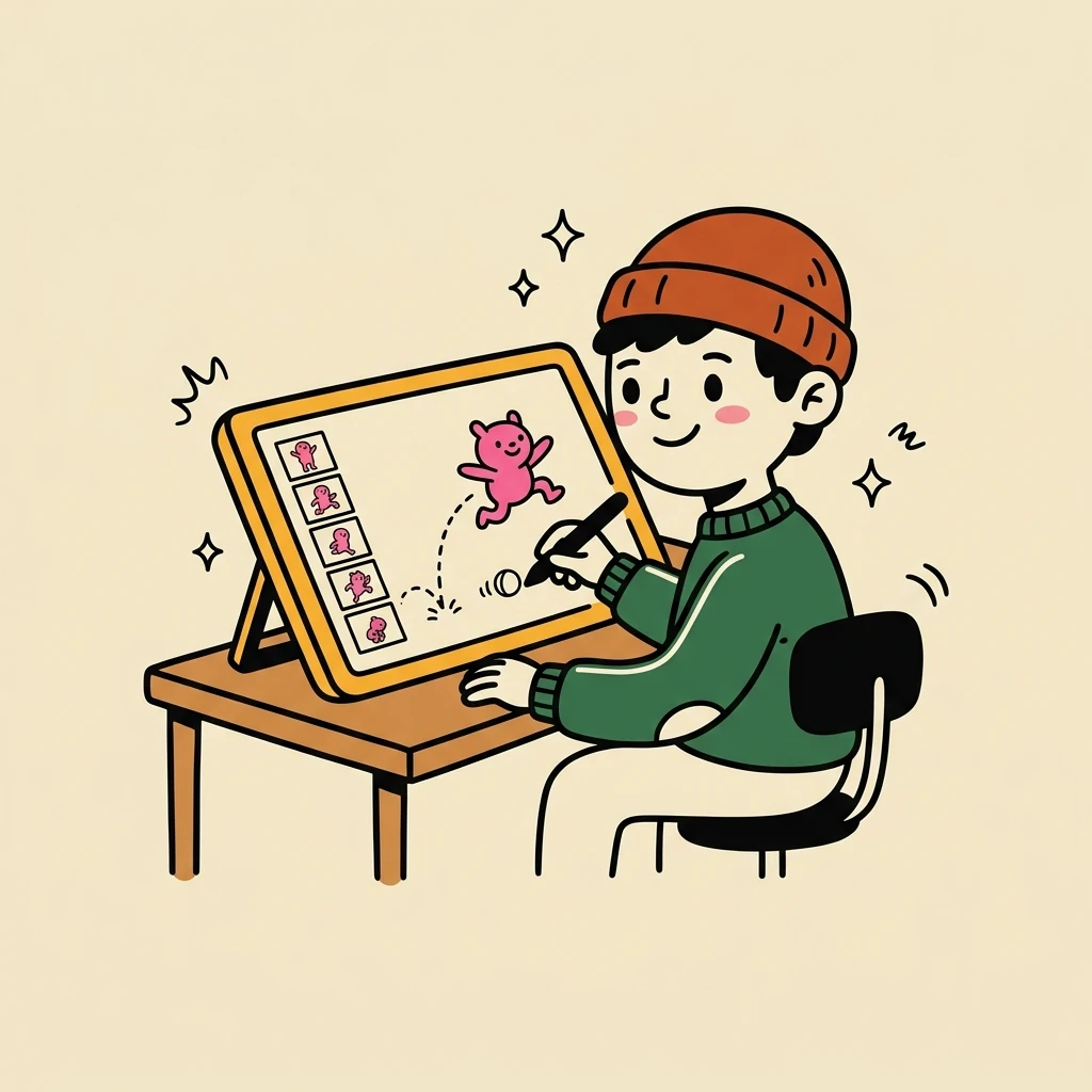 Illustration of a freelance animators who books with Hardbook