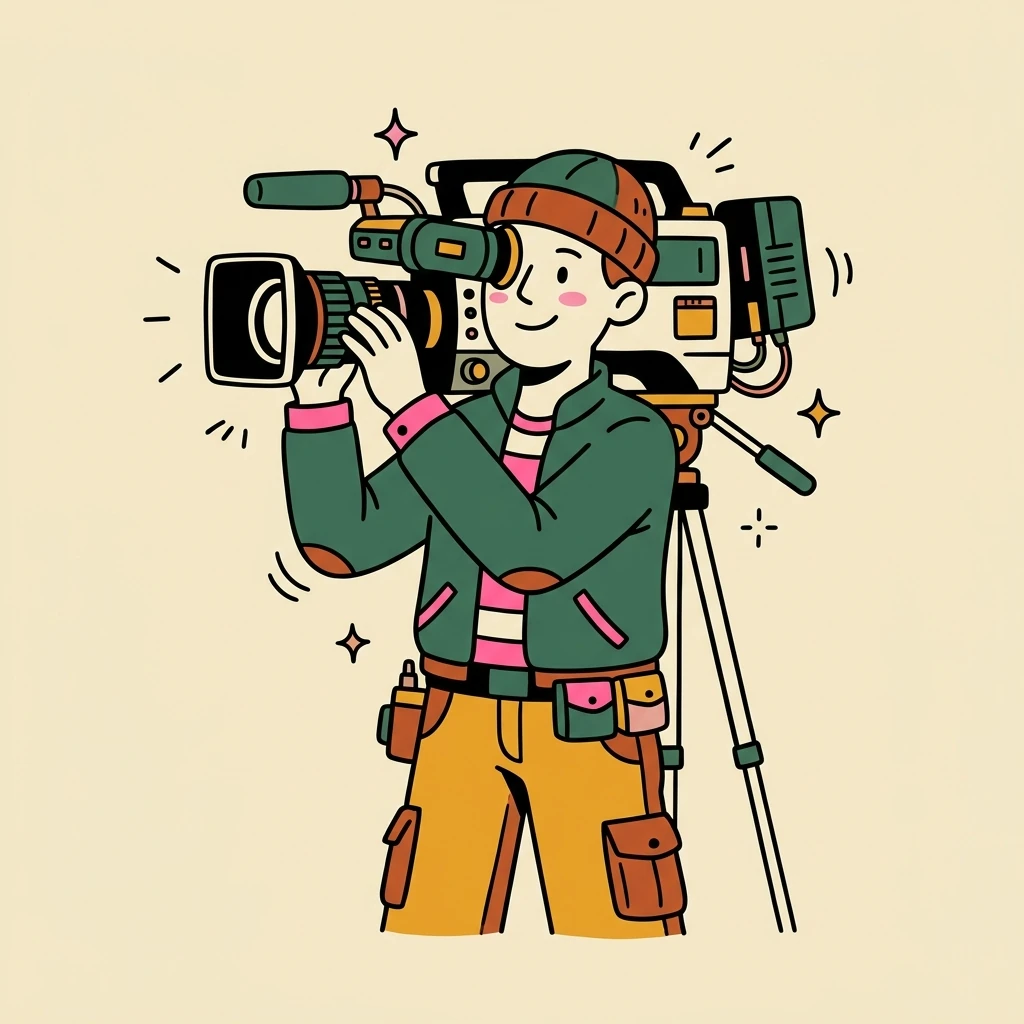 Illustration of a freelance camera operators who books with Hardbook