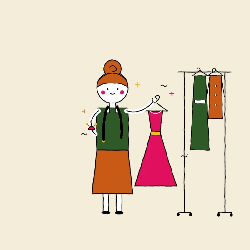 Illustration of a freelance costume designers who books with Hardbook