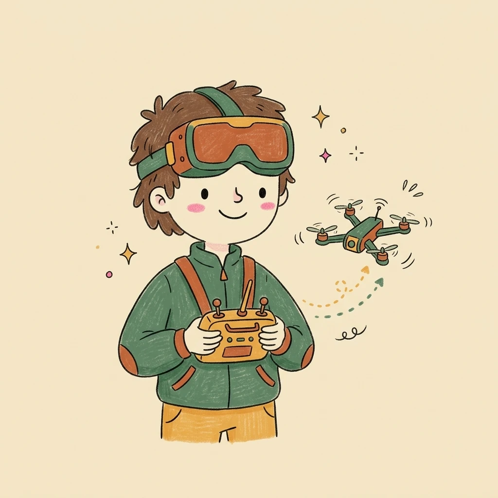 Illustration of a freelance fpv pilots who books with Hardbook
