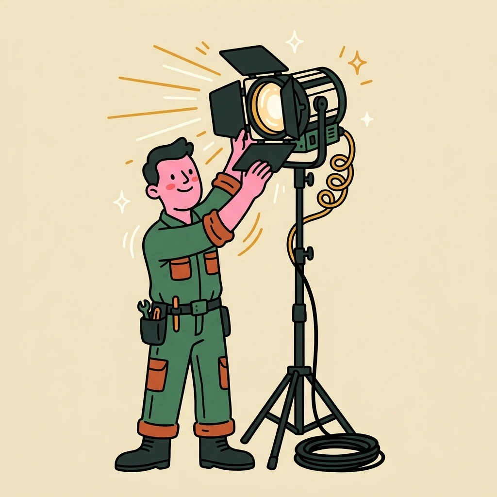 Illustration of a freelance gaffers who books with Hardbook