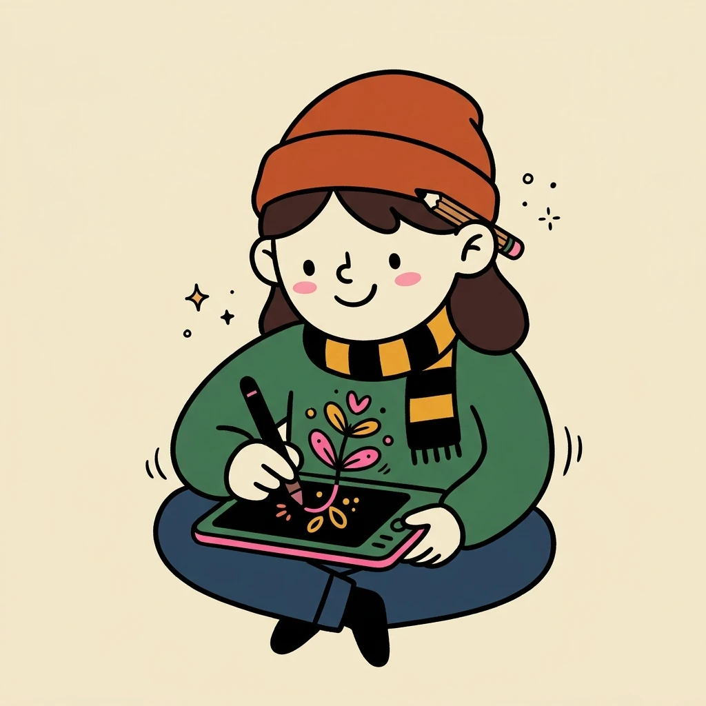 Illustration of a freelance illustrators who books with Hardbook