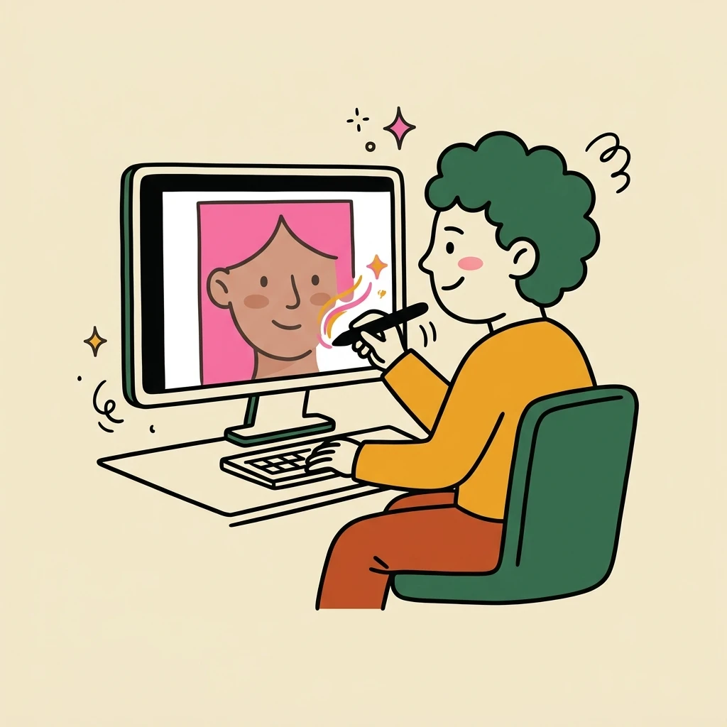 Illustration of a freelance retouchers who books with Hardbook