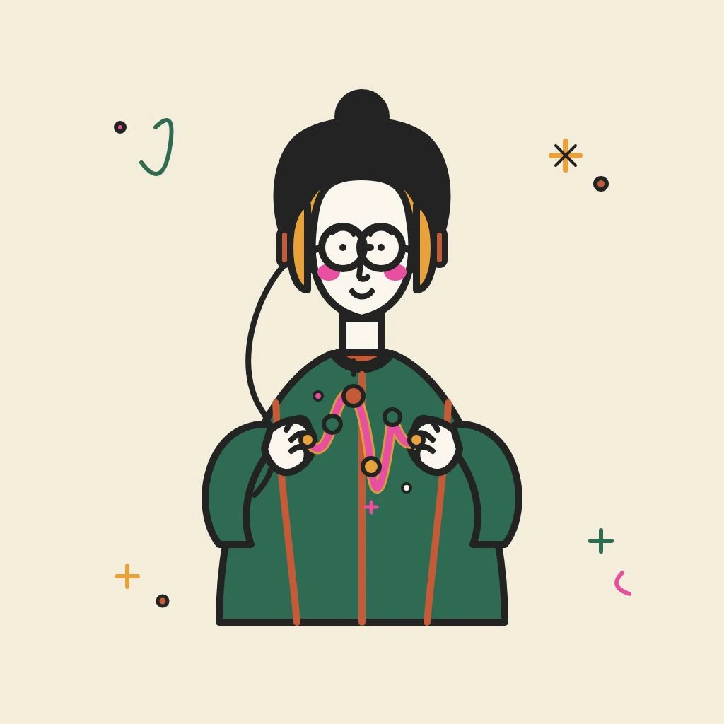 Illustration of a freelance sound designers who books with Hardbook