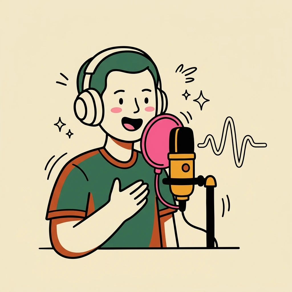 Illustration of a freelance voiceover artists who books with Hardbook